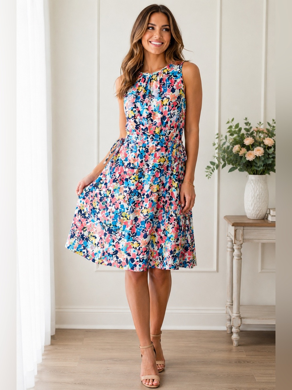 Juicy Couture Floral Sleeveless Side Tie Fit & Flare Dress Coquette‎ Y2K Barbie